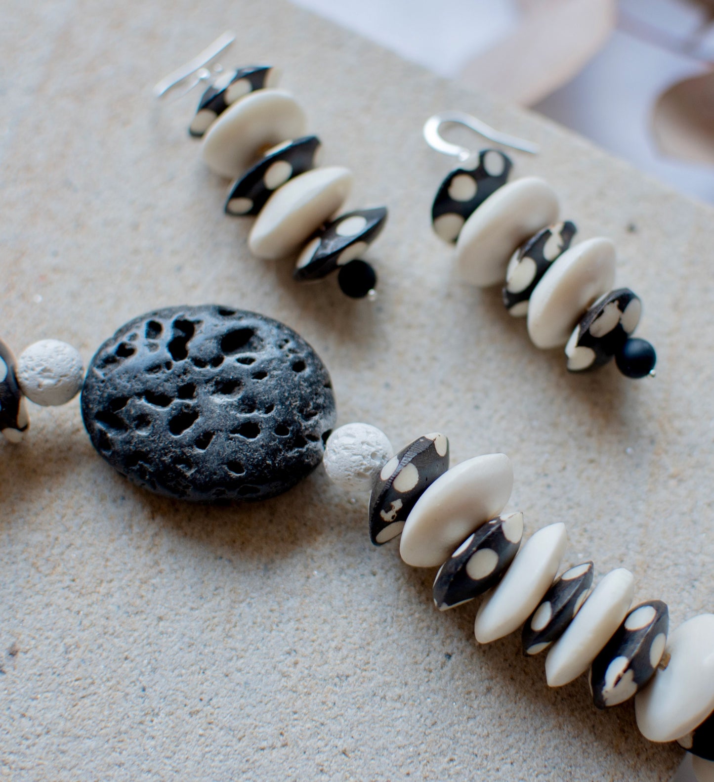 Polka Dot Batik Bone Kenyan Saucer Beaded Jewellery Set