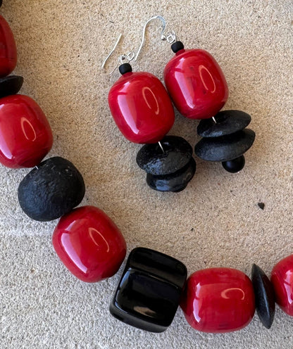 Large Black Acrylic Beaded Jewellery Set