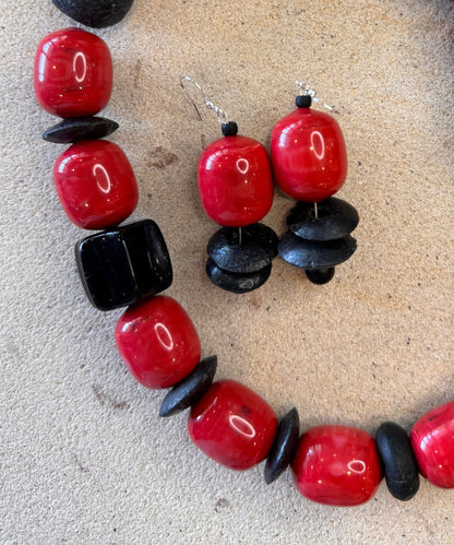 Large Black Acrylic Beaded Jewellery Set