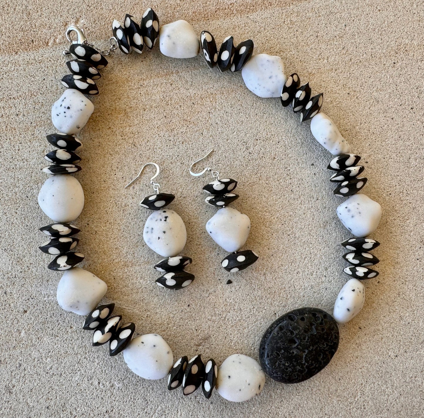 Polka Dot Batik Bone Beaded Jewellery Set