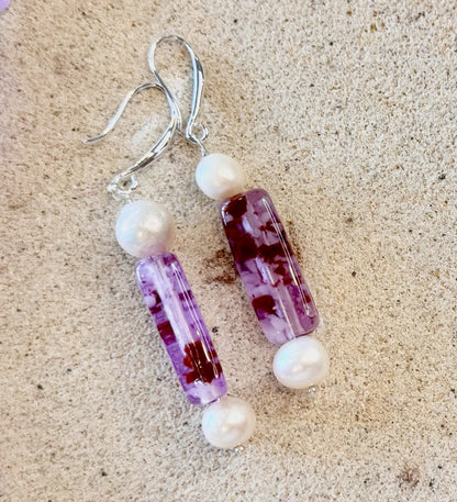 Vintage Purple Rust White Confetti Rectangle Lucite Beaded Jewellery