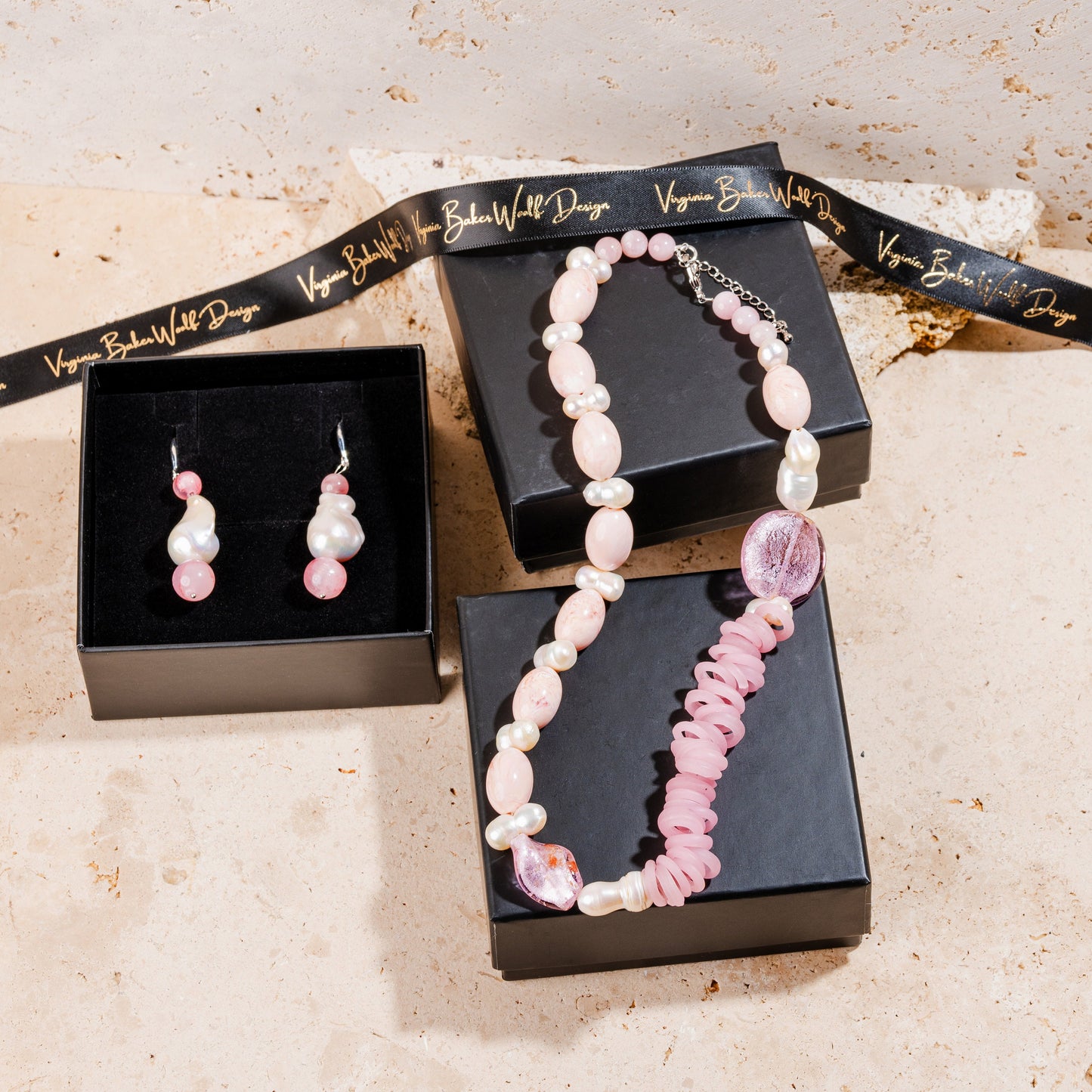 Pink Turkish Glass Beaded Jewellery Set