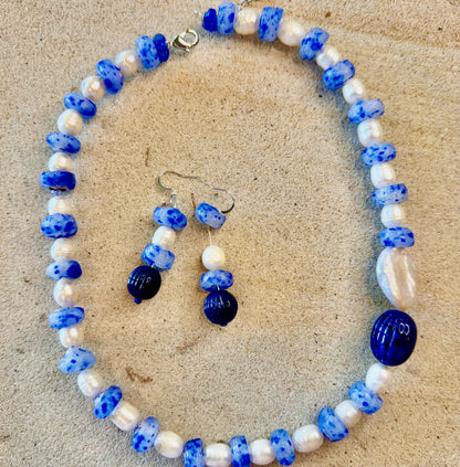 African Blue Speckled Frosted Krobo Jewellery