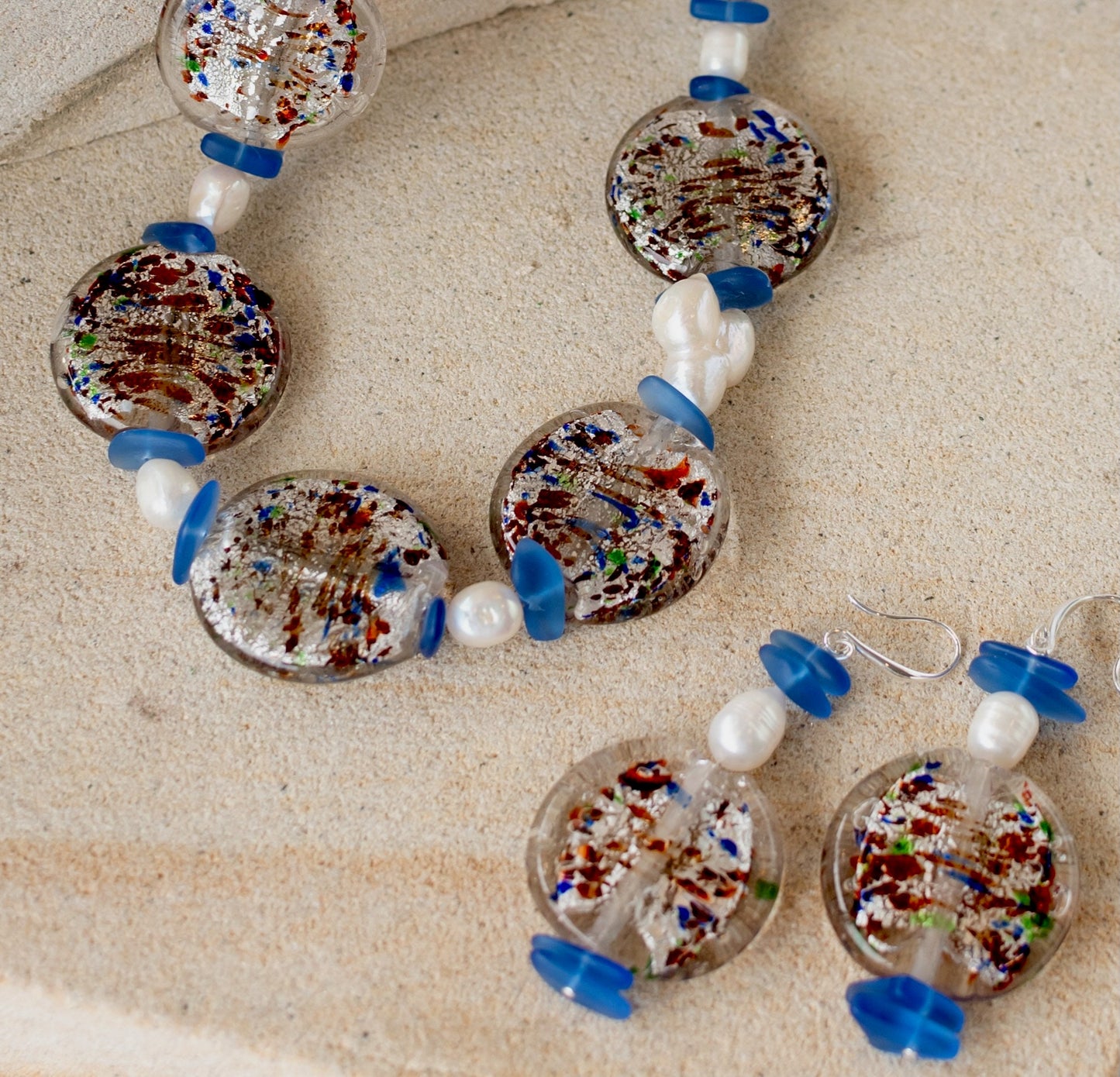 Venetian Blue Toned Glass Foil Beaded Jewellery