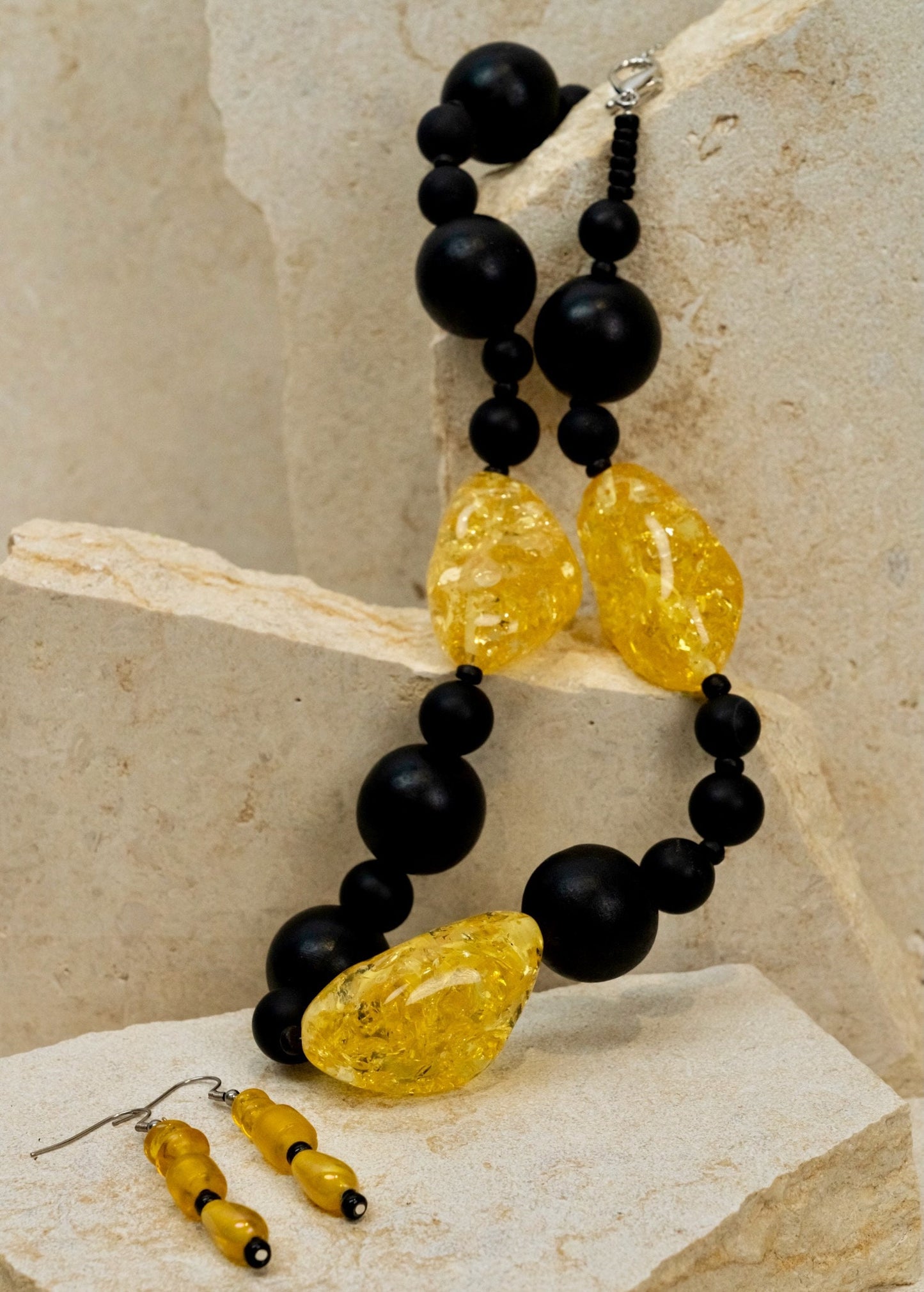 Vintage Yellow Chunky Resin Nuggets & Yellow Glass Jewellery