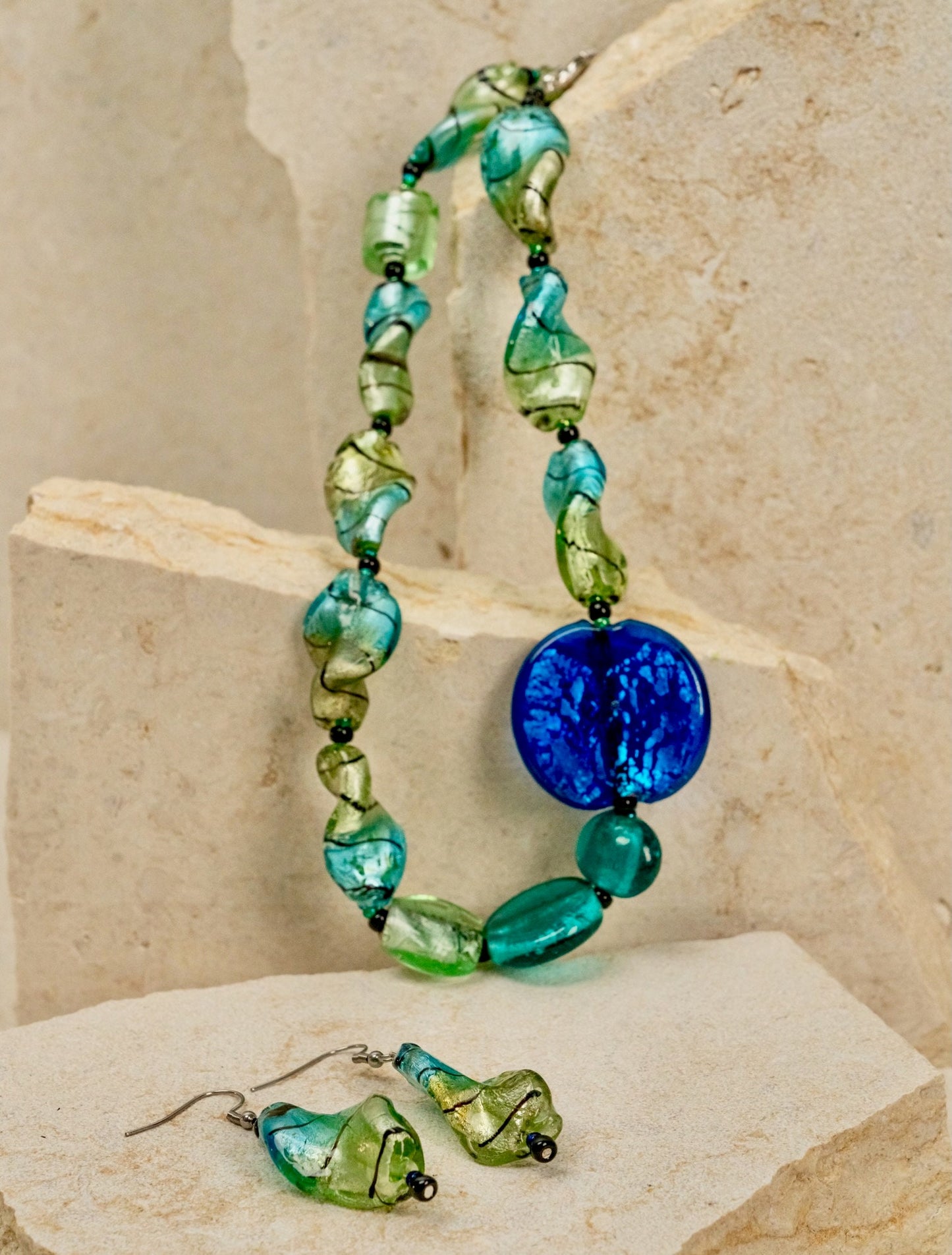 Green Murano Glass Beaded Jewellery Set