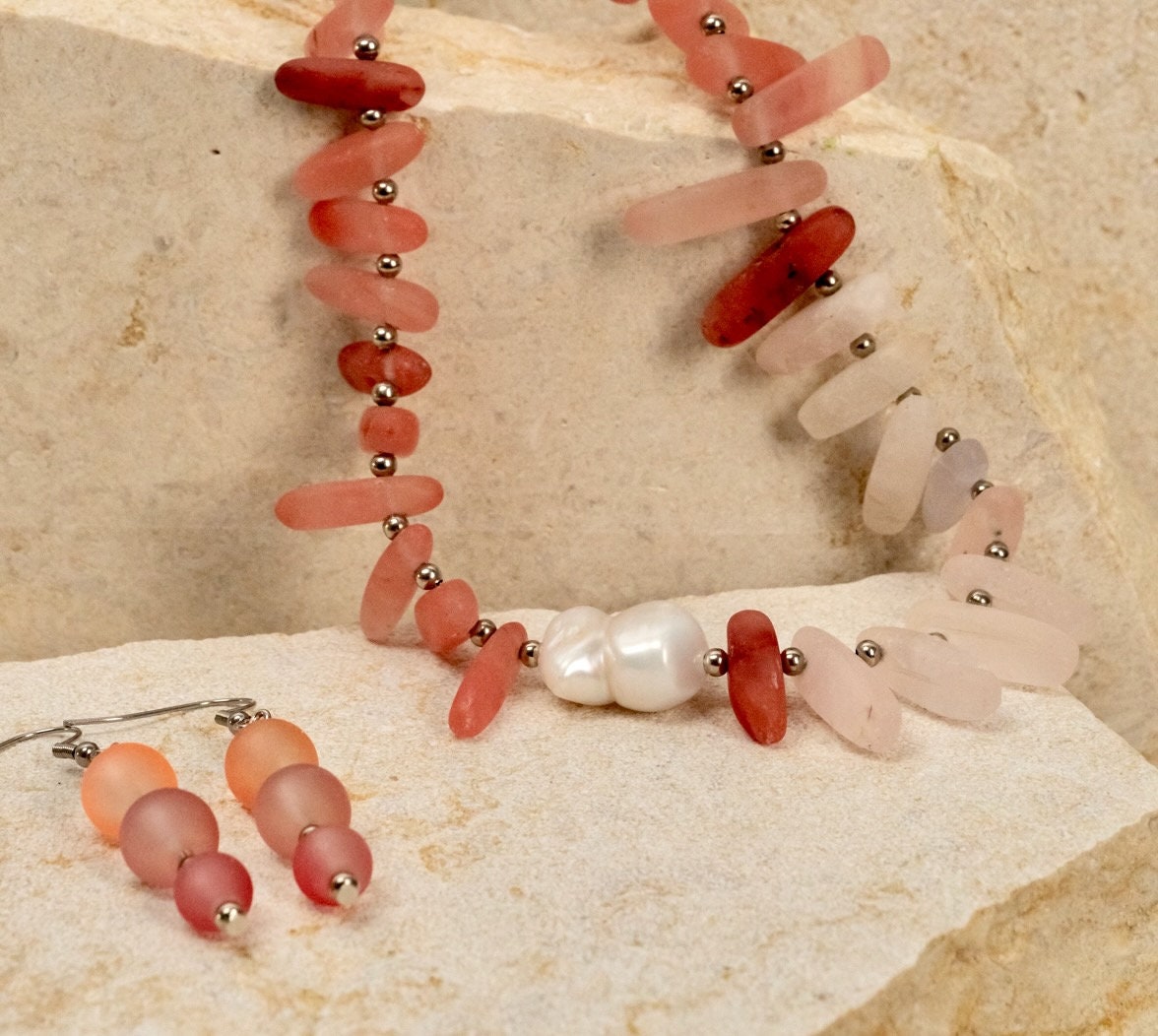 Orange Stone Tooth Beaded Jewellery Set
