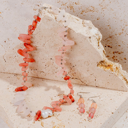 Orange Stone Tooth Beaded Jewellery Set