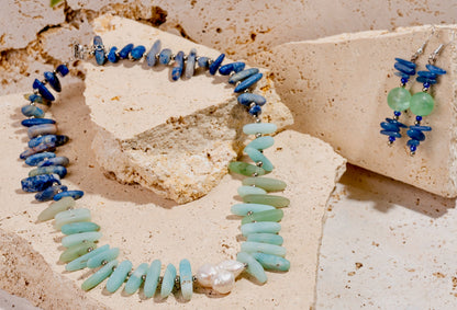 Stone Tooth Beaded Necklace and Earring Set
