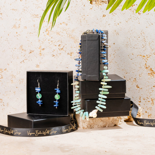 Stone Tooth Beaded Necklace and Earring Set