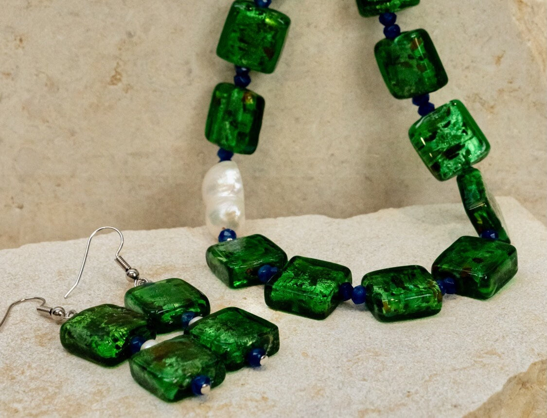 Chunky Emerald Green Glass Foil Jewellery
