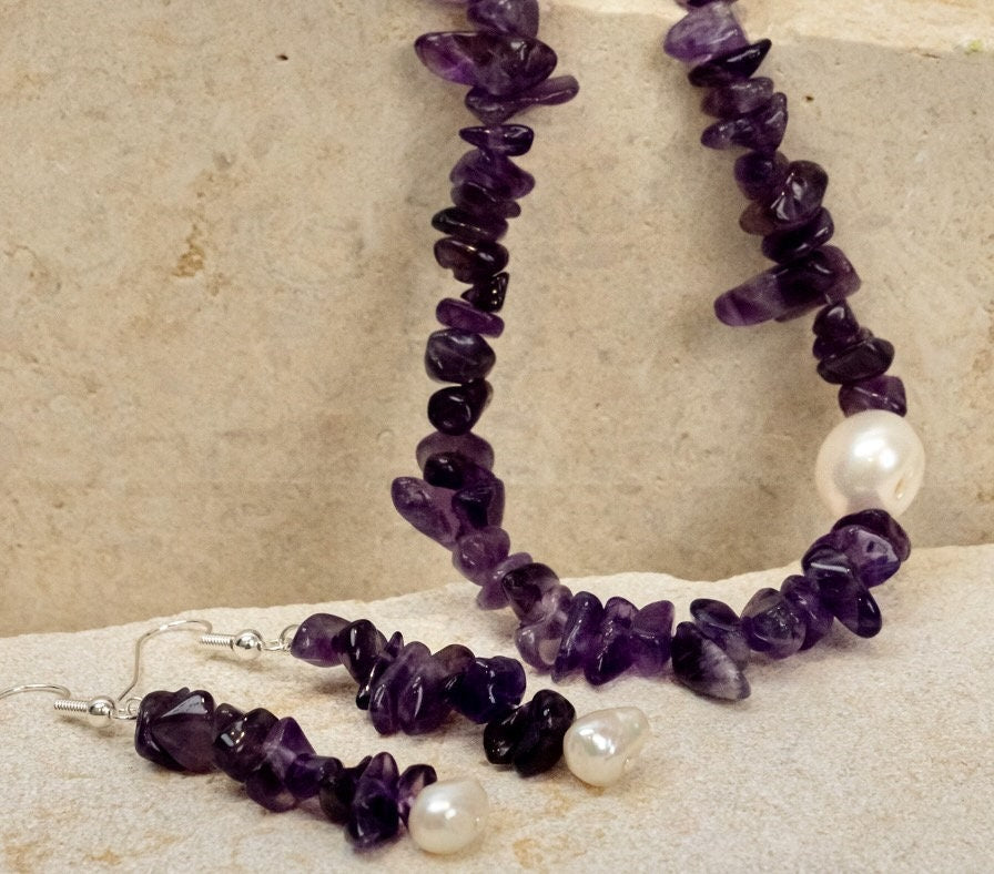 Amethyst Chip Bead Jewellery Set