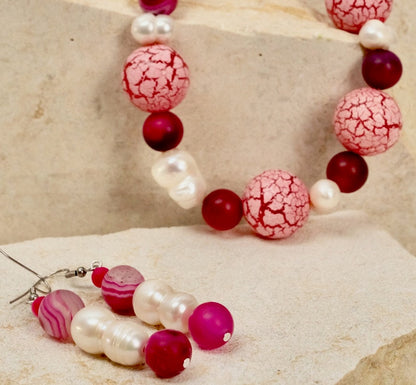 Pink Round Crackle Acrylic Beaded Jewellery