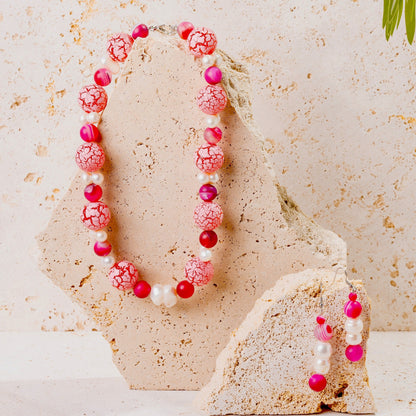 Pink Round Crackle Acrylic Beaded Jewellery
