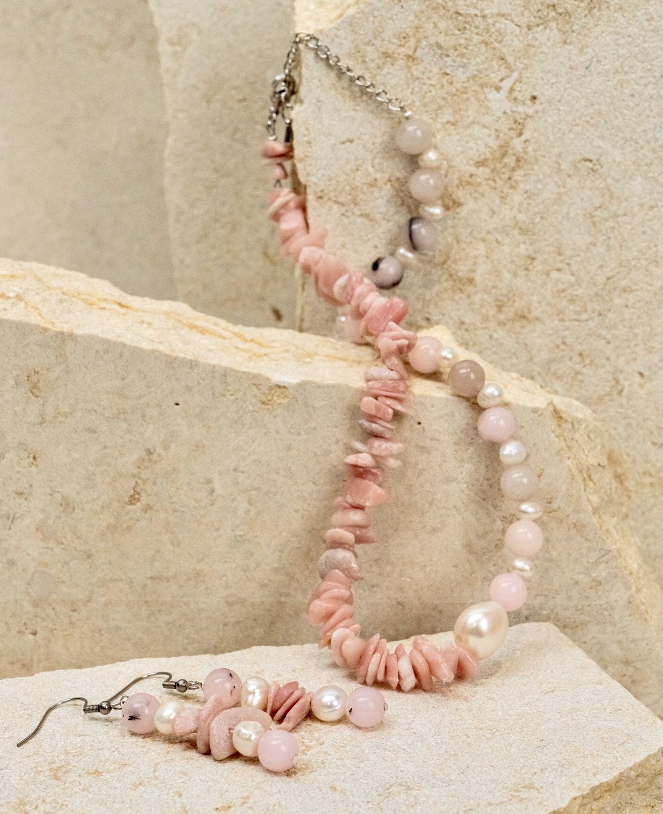 Rhodochrosite & Natural Cherry Blossom Jasper Beads Jewellery