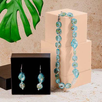 Blue Glass Foil Twist Beads with Gold Aventurine Jewellery Set