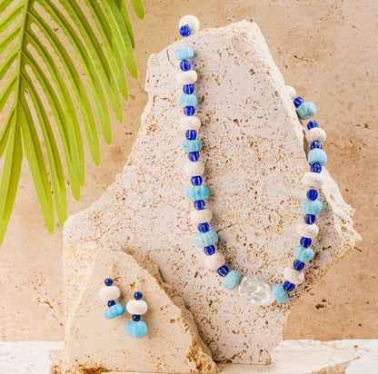 White Natural Lava Volcanic Rock Beaded Jewellery Set