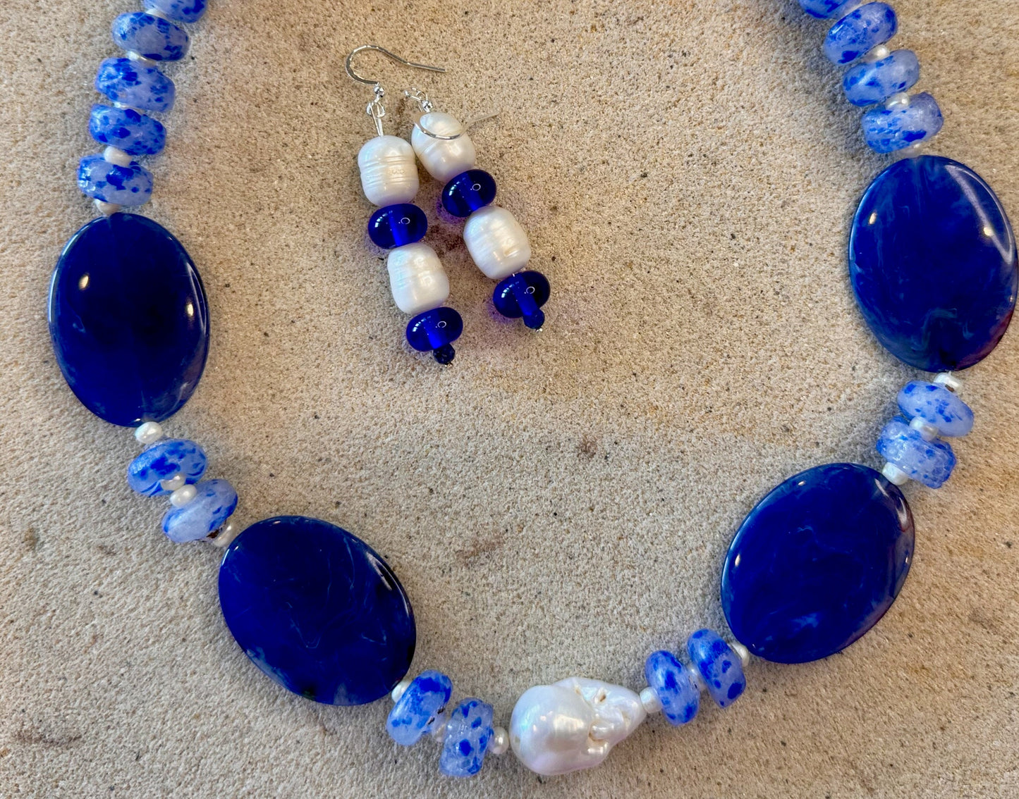 African Glass Krobo Blue Speckled Beads, Glass, Resin Beads & Pearls Jewellery Set