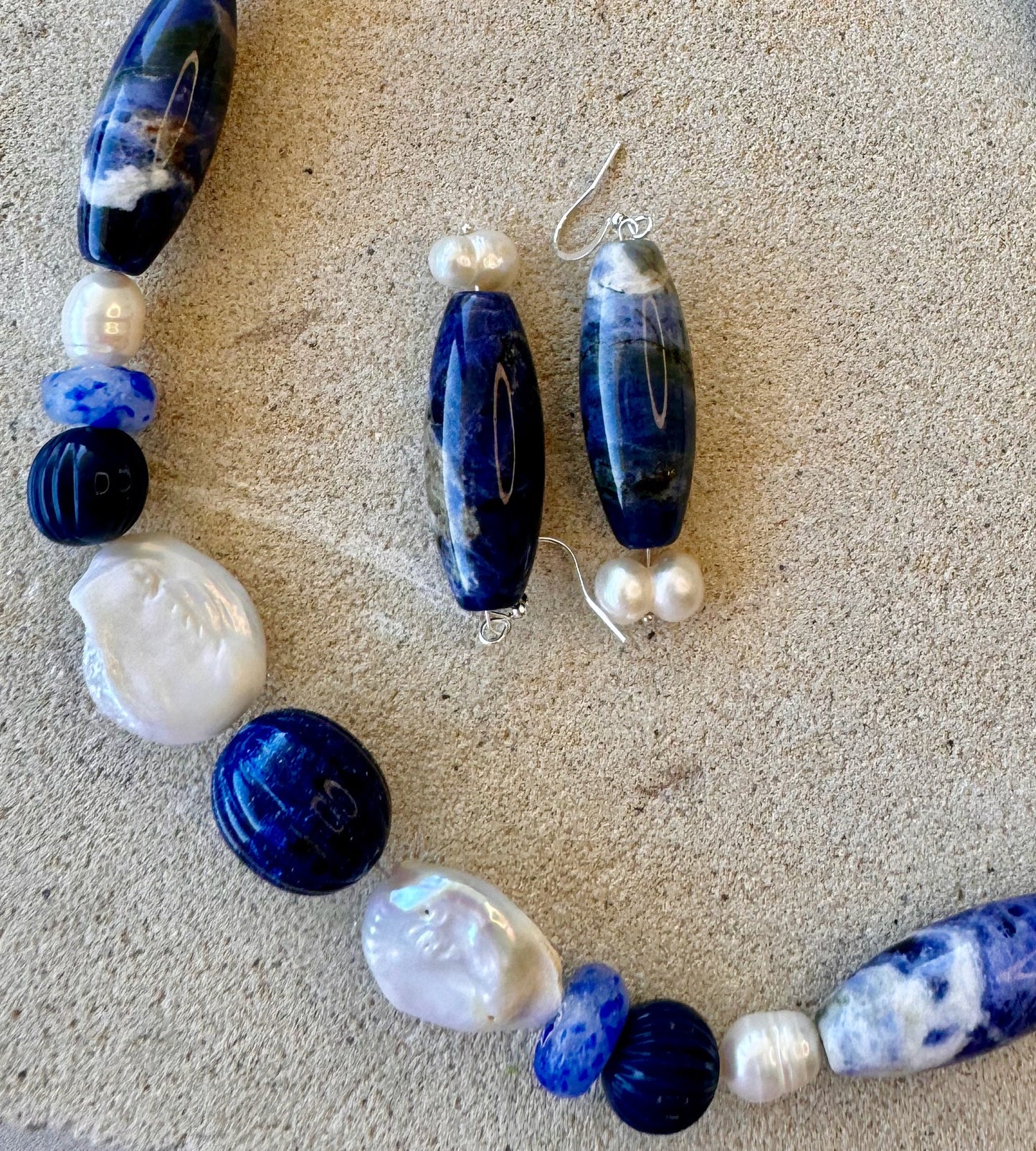 Recycled Glass Krobo Beads Navy Fluted Round Acrylic Agate Glass Jewellery