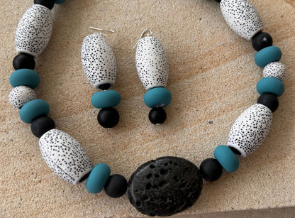 Black and White Large Macrame Beaded Jewellery Set