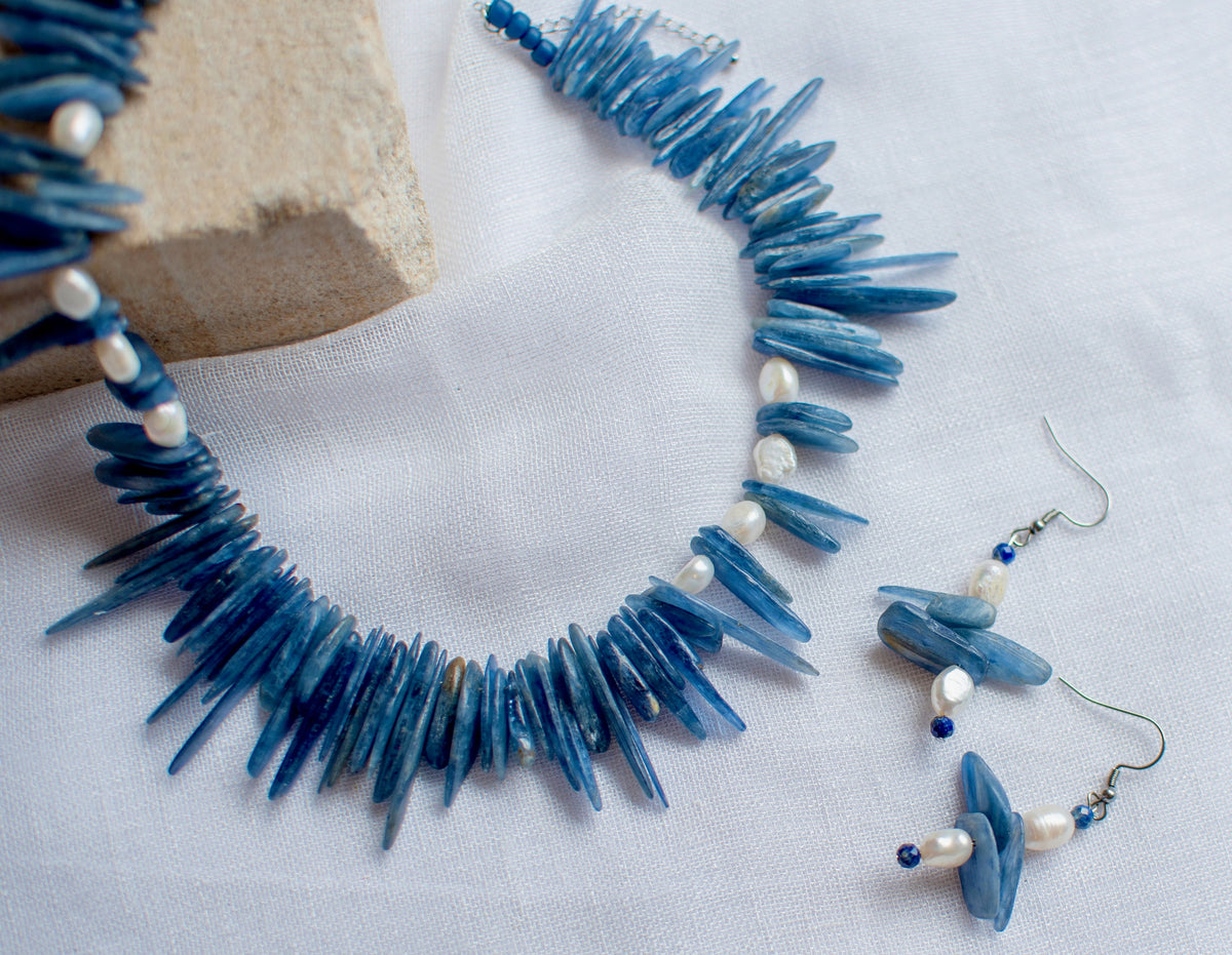 Natural Kyanite Rough Smooth Chips Nugget Flat Stick Beaded Jewellery Set