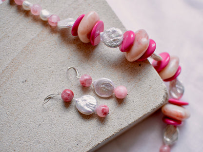 Chunky Pink Peach Ivory and White Marbled Acrylic Jewellery Set