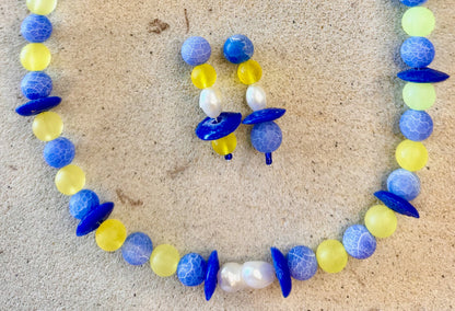 Striped Agate + Stone Saucer Beaded Jewellery Set