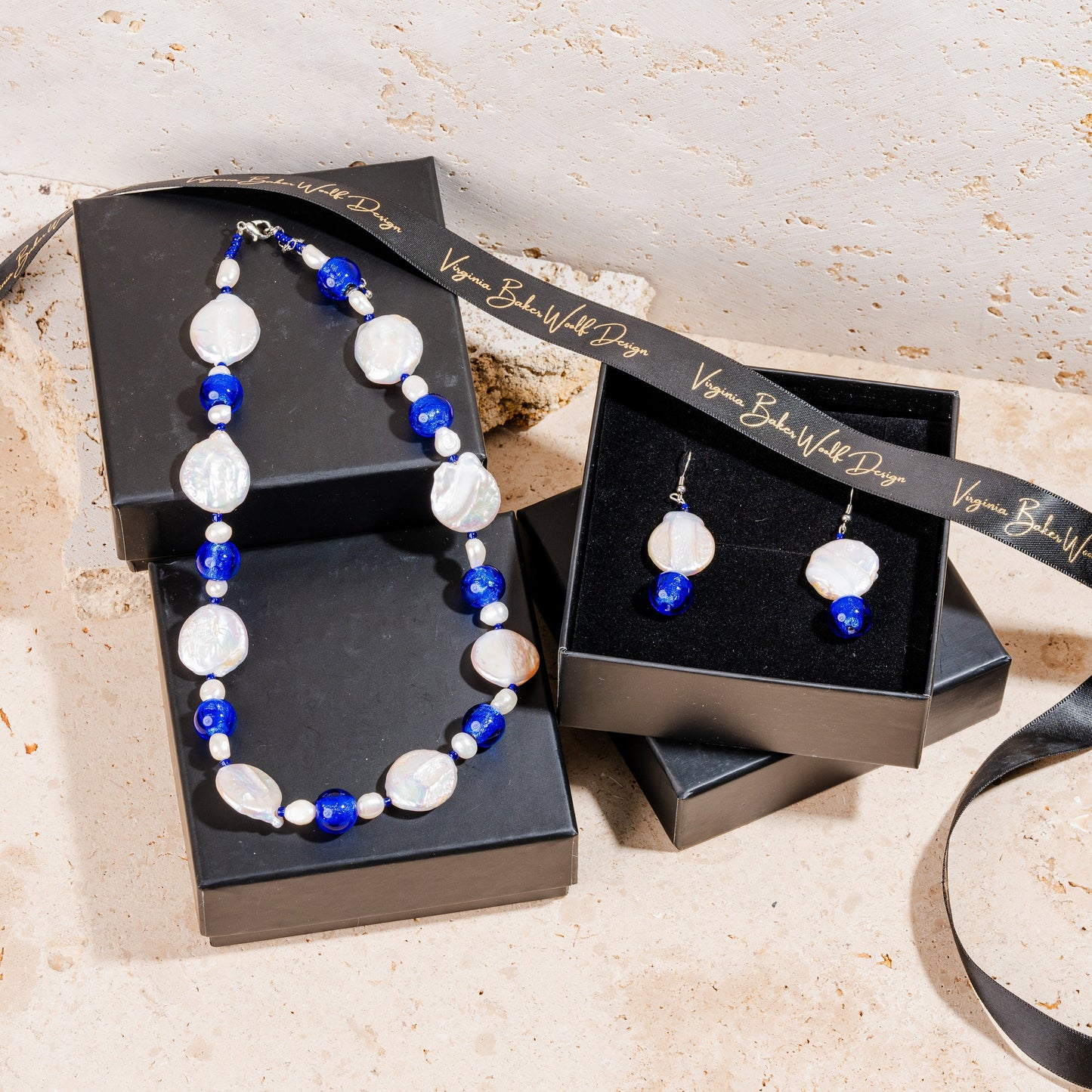 Blue Venetian Murano Glass Beaded Jewellery Set