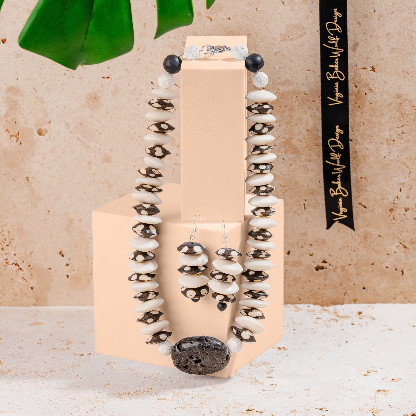 Polka Dot Batik Bone Kenyan Saucer Beaded Jewellery Set