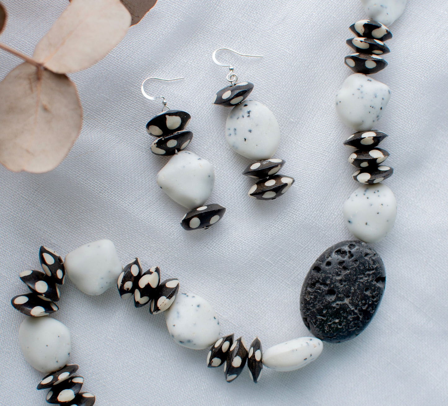 Polka Dot Batik Bone Beaded Jewellery Set