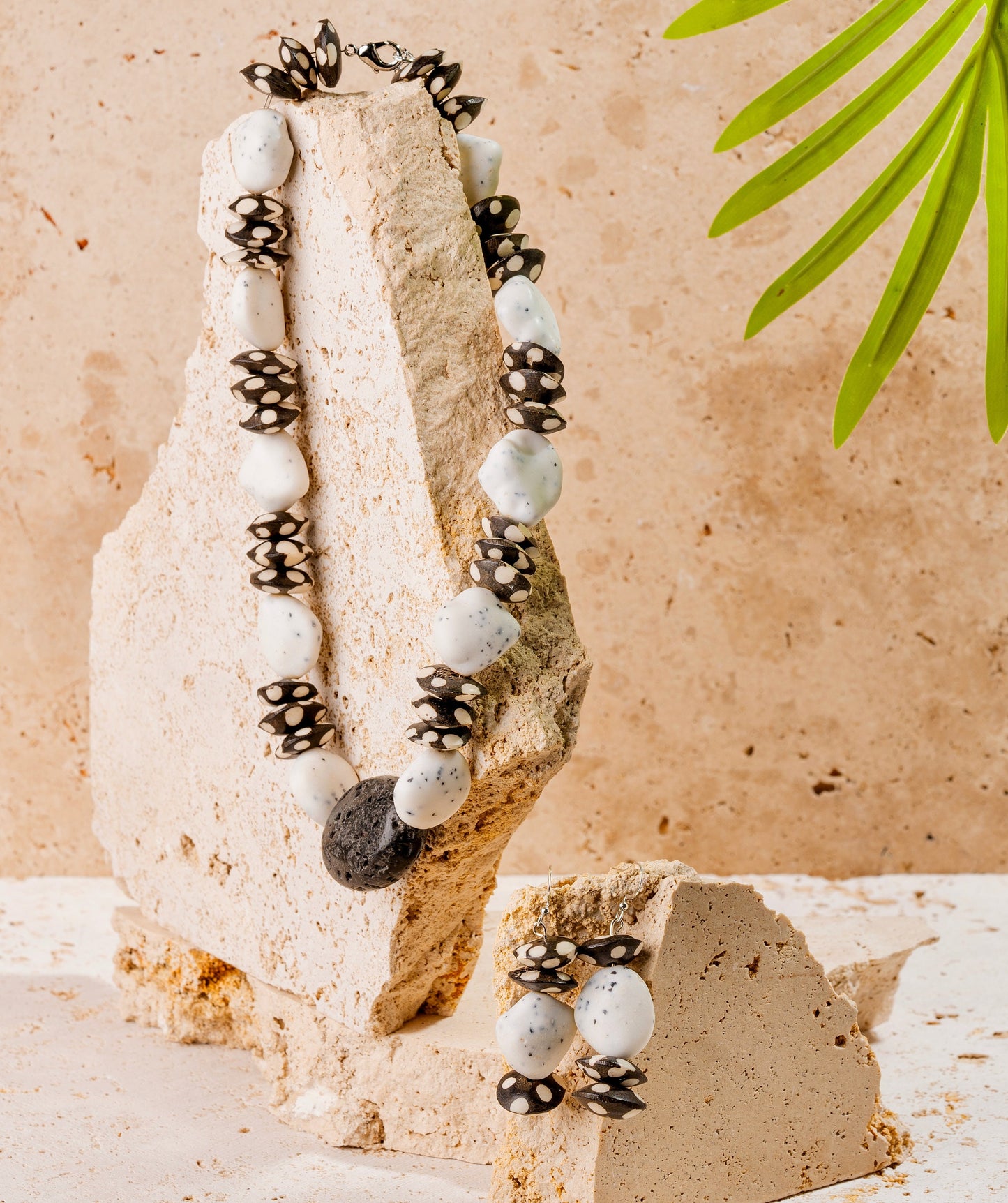 Polka Dot Batik Bone Beaded Jewellery Set