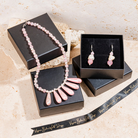 Pink Lucite Teardrop Beaded Jewellery Set