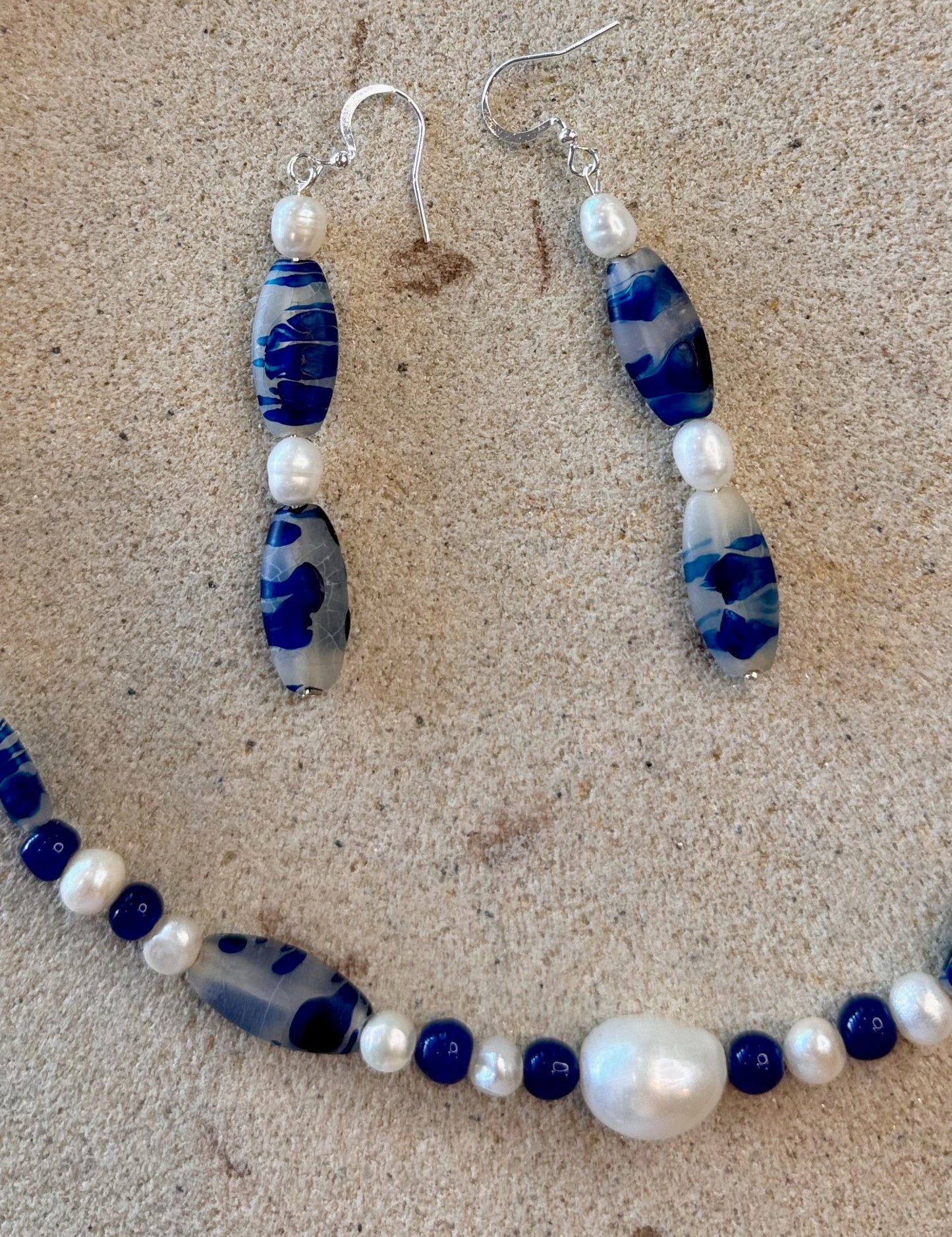 Blue Patterned Resin Beaded Jewellery Set