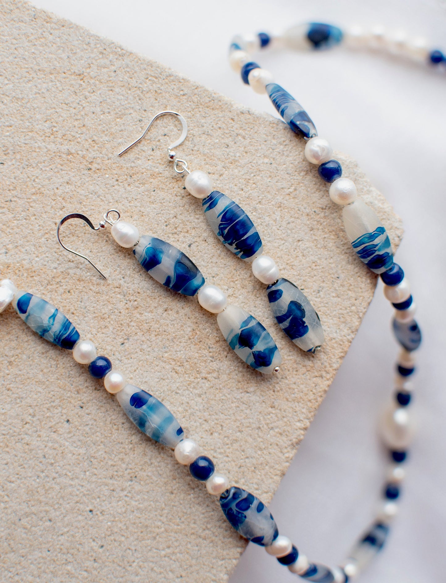 Blue Patterned Resin Beaded Jewellery Set