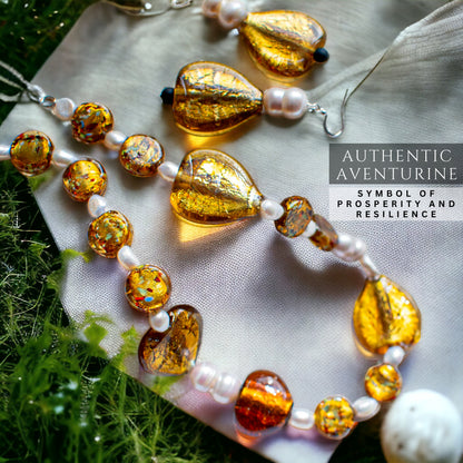 Vintage Inspired Necklace & Aventurine Earrings Jewellery Set