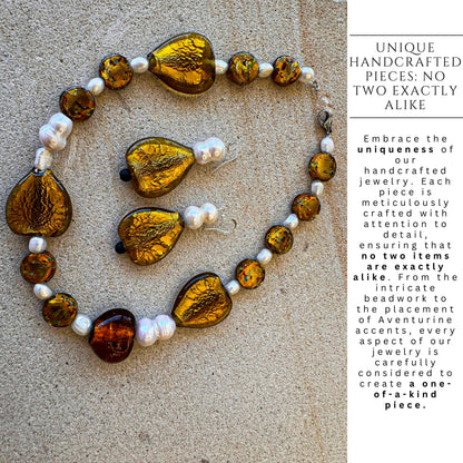 Vintage Inspired Necklace & Aventurine Earrings Jewellery Set