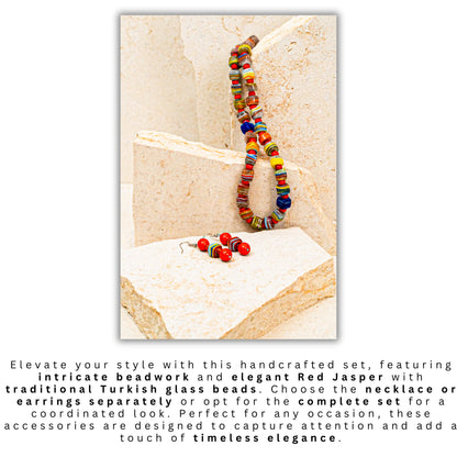 Traditional Turkish Glass Beads & Red Jasper Jewellery Set