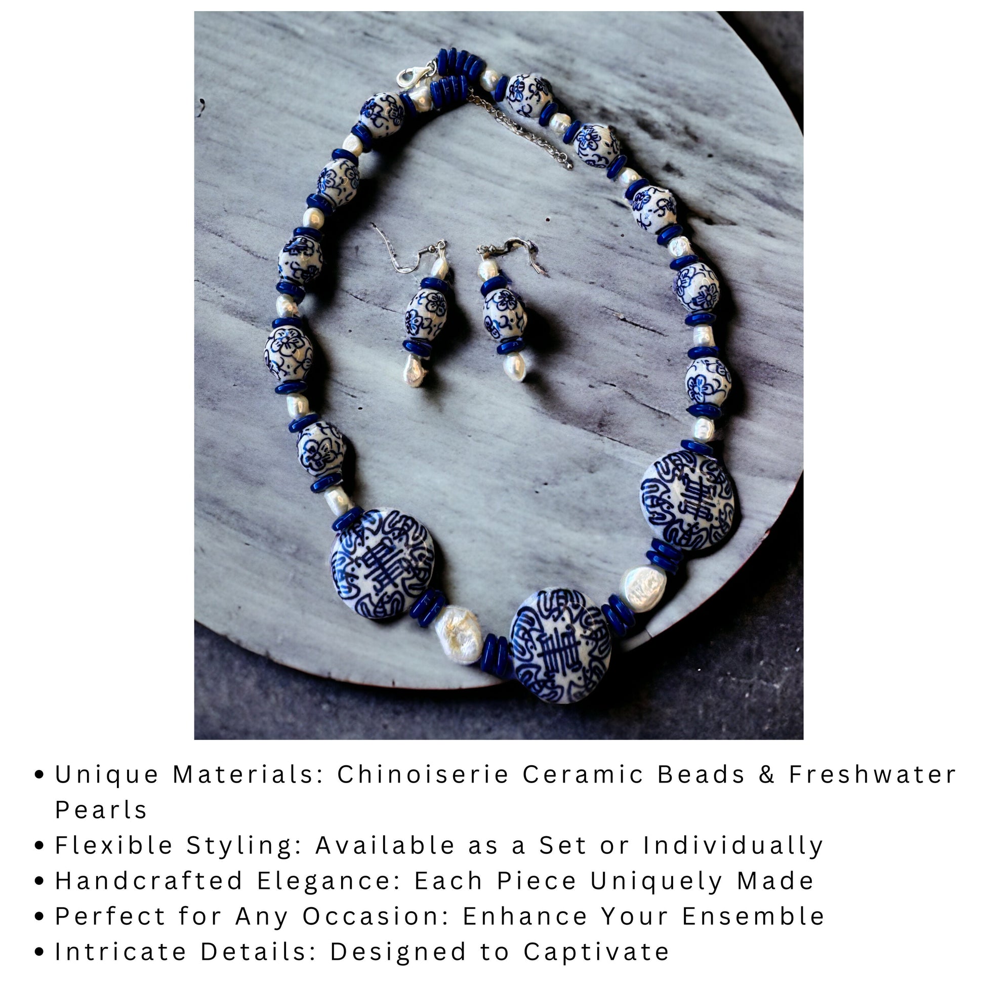 Chinoiserie Freshwater Pearls Jewelry Set Necklace