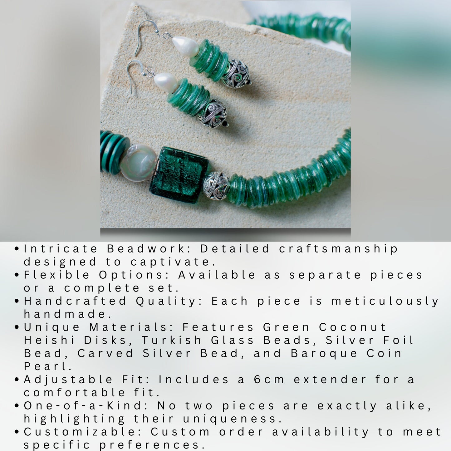 Green Coconut Heishi with Turkish Glass Beaded Jewellery