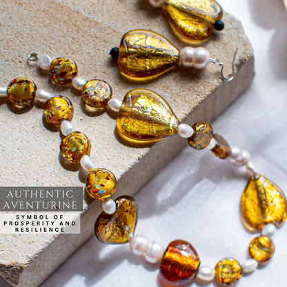 Vintage Inspired Necklace & Aventurine Earrings Jewellery Set