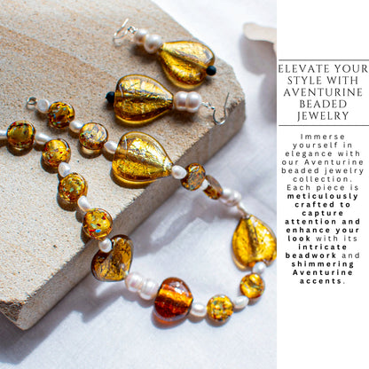 Vintage Inspired Necklace & Aventurine Earrings Jewellery Set