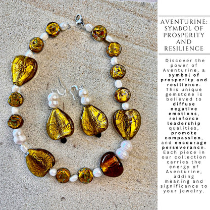 Vintage Inspired Necklace & Aventurine Earrings Jewellery Set