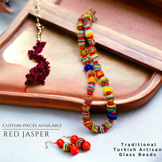 Traditional Turkish Glass Beads & Red Jasper Jewellery Set