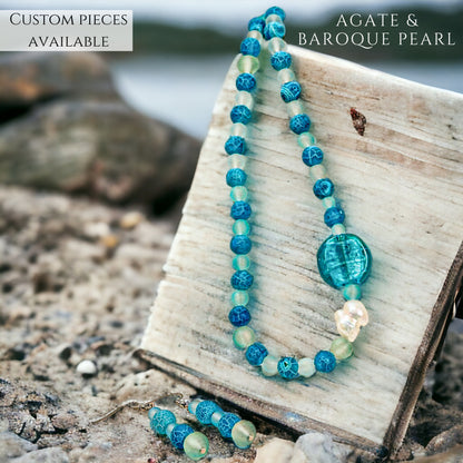 Blue Striped Agate Baroque Pearl Jewellery