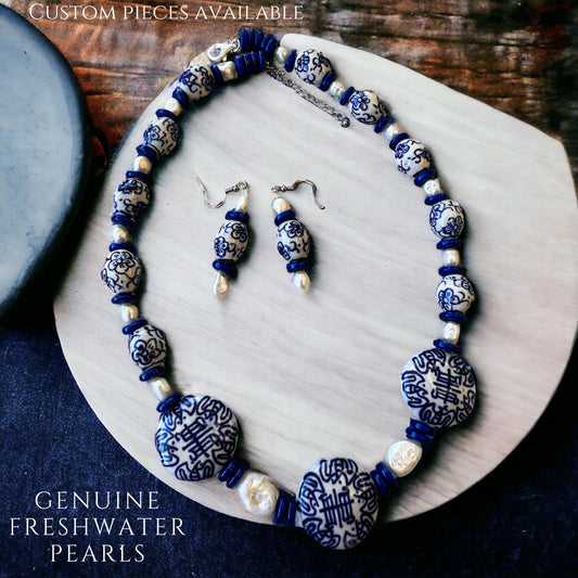 Chinoiserie Freshwater Pearls Jewelry Set