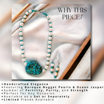 Baroque Freshwater Pearls with Ocean Jasper Pendant Jewellery Set