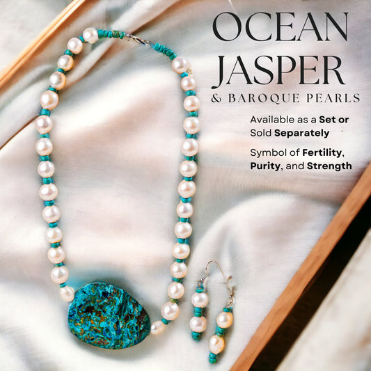 Baroque Freshwater Pearls with Ocean Jasper Pendant Jewellery Set