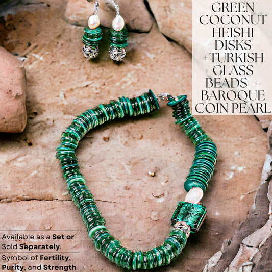 Green Coconut Heishi with Turkish Glass Beaded Jewellery