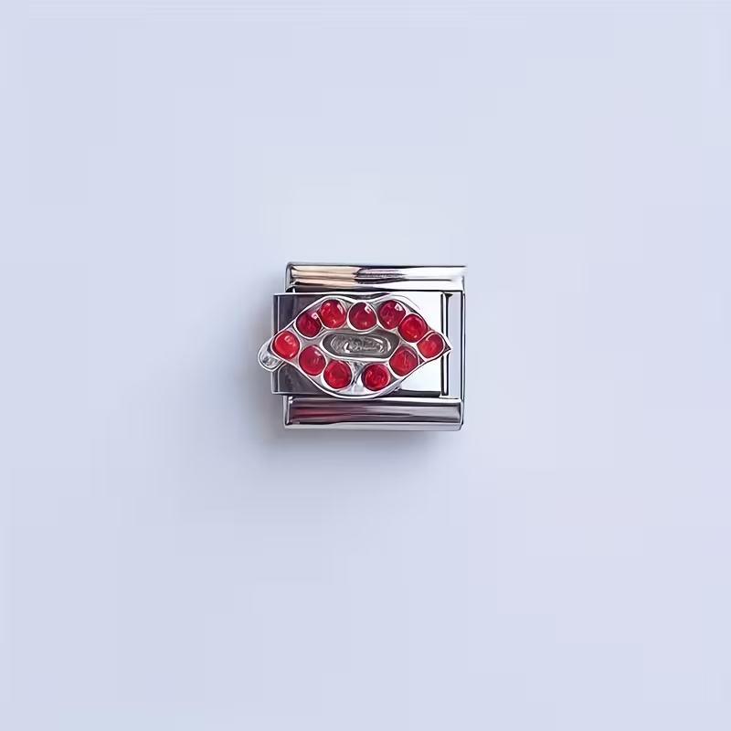 1pc Elegant Red Lips Charm, Charm Only, Detachable Stainless Steel Bracelet Module, Custom Italian Charm, Custom Italy Charm, Y2K Jewelry
